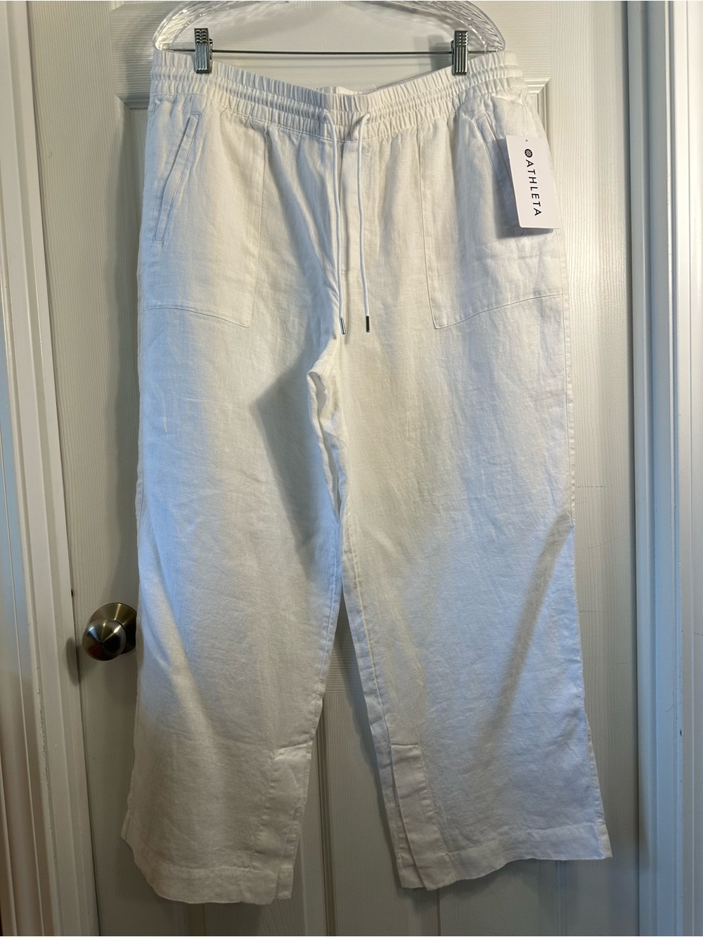 Athleta Retreat Linen Wide Leg Pants sz 16 White NWT